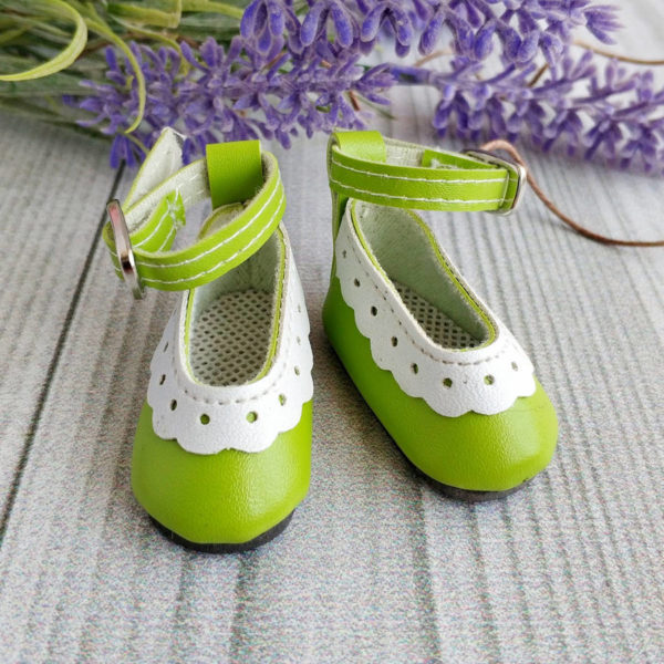 туфли с белой отделкой 4,5см зеленые